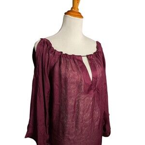 VIKTOR & ROLF Sheer Silk Open Shoulder Tunic Bell Sleeve Tie Maroon Grecian